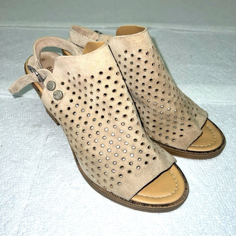 Barbara Barbieri Sandal Sz 10 Perforated Suede Sling Back Gray Heeled Italy